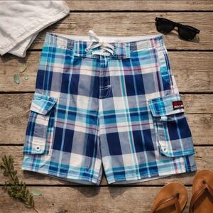 Hollister Lined Plaid Boardshorts XS Classic Surf Swim Cargo Shorts